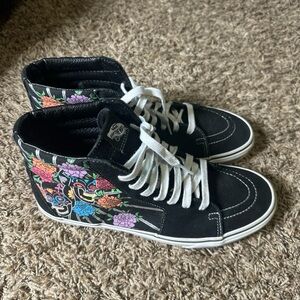 Vans Men's Black Multicolor Floral High-Top Sneakers Size 11 Dia De Los Muertos